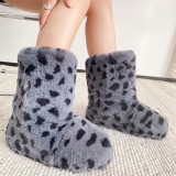 Snow boots women leopard print faux fur boots handbag set