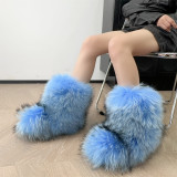 Mid Calf Fluffy Luxury Real Fox And Raccoon Fur Boots  Warm Winter Boots for Women