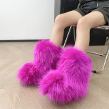 Mid Calf Fluffy Luxury Real Fox And Raccoon Fur Boots  Warm Winter Boots for Women