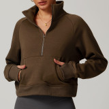 Thick sheepskin warm jacket with fleece and half zipper top 8917