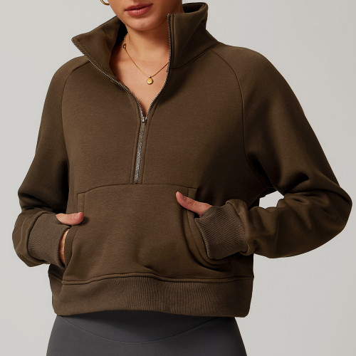 Thick sheepskin warm jacket with fleece and half zipper top 8917