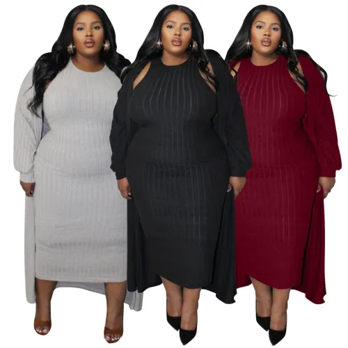 N8057 plus size women's fashionable long sleeved jacket two-piece set