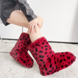 Snow boots women leopard print faux fur boots handbag set