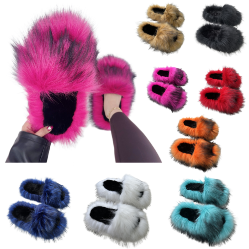 PVC Faux Raccoon Fur Slides Fox Fur Slippers