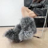 Mid Calf Fluffy Luxury Real Fox And Raccoon Fur Boots  Warm Winter Boots for Women