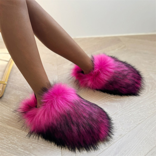 Fur Slippers Women Round Toe Raccoon Fur Woman Shoes