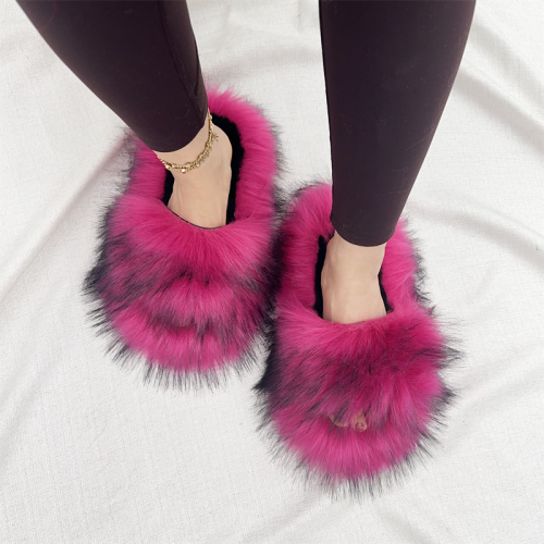 PVC Faux Raccoon Fur Slides Fox Fur Slippers