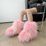 Mid Calf Fluffy Luxury Real Fox And Raccoon Fur Boots  Warm Winter Boots for Women