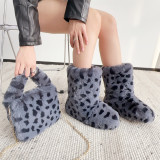 Snow boots women leopard print faux fur boots handbag set