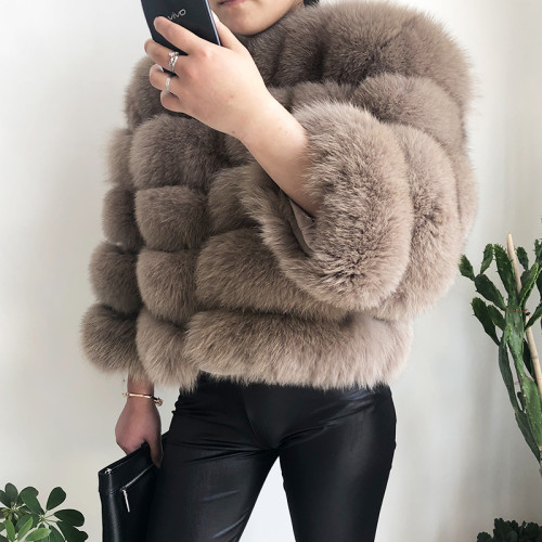 New Fashion Winter Ladies Genuine Nature Fur Overcoat Women Real Fox Fur Coat