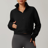 Thick sheepskin warm jacket with fleece and half zipper top 8917