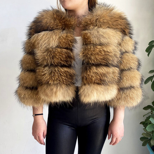 New Fashion Winter Ladies Genuine Nature Fur Overcoat Women Real Fox Fur Coat