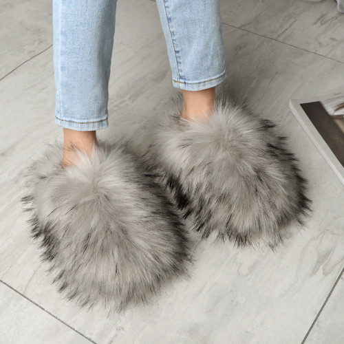 fur slippers for women at home in winter, with plush insulation and anti slip bottom