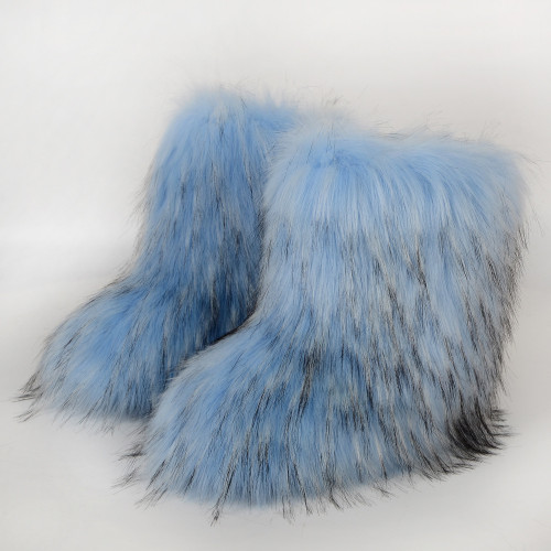 Fur boots with round toe and a middle tube imitating fox fur snow boots
