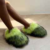 Fur Slippers Women Round Toe Raccoon Fur Woman Shoes