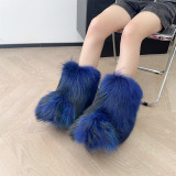 Mid Calf Fluffy Luxury Real Fox And Raccoon Fur Boots  Warm Winter Boots for Women