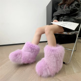 Mid Calf Fluffy Luxury Real Fox And Raccoon Fur Boots  Warm Winter Boots for Women