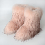 Fur boots with round toe and a middle tube imitating fox fur snow boots