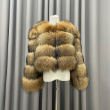 Winter Women's Warm Real Fur Coat Short Casual Long Sleeve Natural Color Raccoon Fur Coat