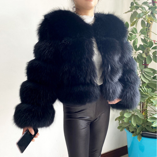 Custom Luxury Natural Raccoon Fur Cropped Jacket Winter Real Fur Coat For Ladies