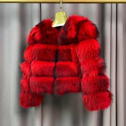 Winter Women's Warm Real Fur Coat Short Casual Long Sleeve Natural Color Raccoon Fur Coat