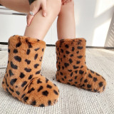Snow boots women leopard print faux fur boots handbag set