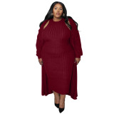 N8057 plus size women's fashionable long sleeved jacket two-piece set