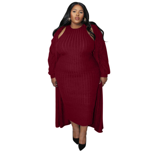 N8057 plus size women's fashionable long sleeved jacket two-piece set