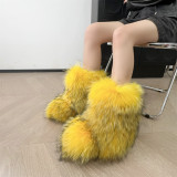 Mid Calf Fluffy Luxury Real Fox And Raccoon Fur Boots  Warm Winter Boots for Women
