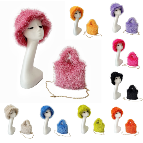 Faux Fur Hat bag sets Women Winter  Multicolor Warm Hats