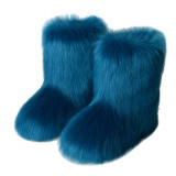 Fur boots with round toe and a middle tube imitating fox fur snow boots