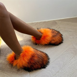 Fur Slippers Women Round Toe Raccoon Fur Woman Shoes