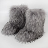 Fur boots with round toe and a middle tube imitating fox fur snow boots