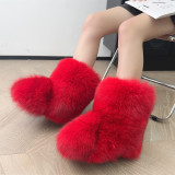 Mid Calf Fluffy Luxury Real Fox And Raccoon Fur Boots  Warm Winter Boots for Women