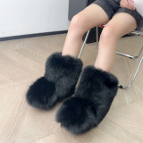 Mid Calf Fluffy Luxury Real Fox And Raccoon Fur Boots  Warm Winter Boots for Women