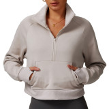 Thick sheepskin warm jacket with fleece and half zipper top 8917