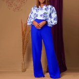 D3235 Top Wide Leg Pants Two Piece Set
