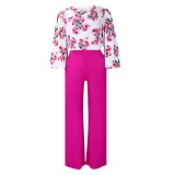 D3235 Top Wide Leg Pants Two Piece Set