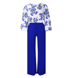 D3235 Top Wide Leg Pants Two Piece Set