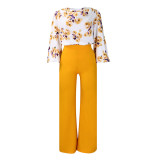 D3235 Top Wide Leg Pants Two Piece Set