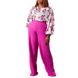 D3235 Top Wide Leg Pants Two Piece Set