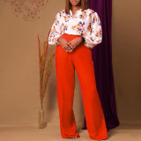 D3235 Top Wide Leg Pants Two Piece Set