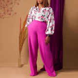 D3235 Top Wide Leg Pants Two Piece Set