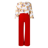 D3235 Top Wide Leg Pants Two Piece Set