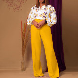 D3235 Top Wide Leg Pants Two Piece Set