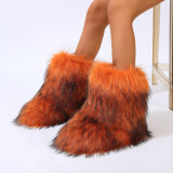 Autumn and winter snow boots imitating fur, long hair, cotton boots