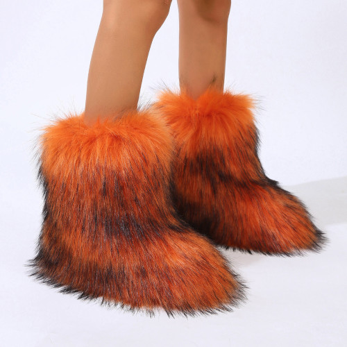 Autumn and winter snow boots imitating fur, long hair, cotton boots
