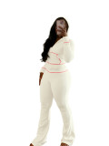 HR24058 Waffle texture fabric shoulder cuff cap micro horn casual set