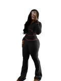HR24058 Waffle texture fabric shoulder cuff cap micro horn casual set