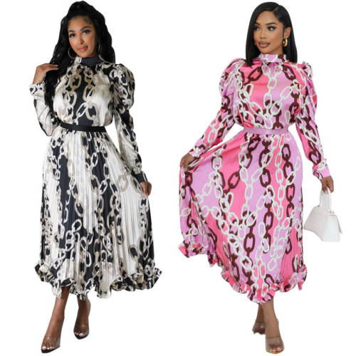 431 set skirt women's casual long sleeved pleated skirt